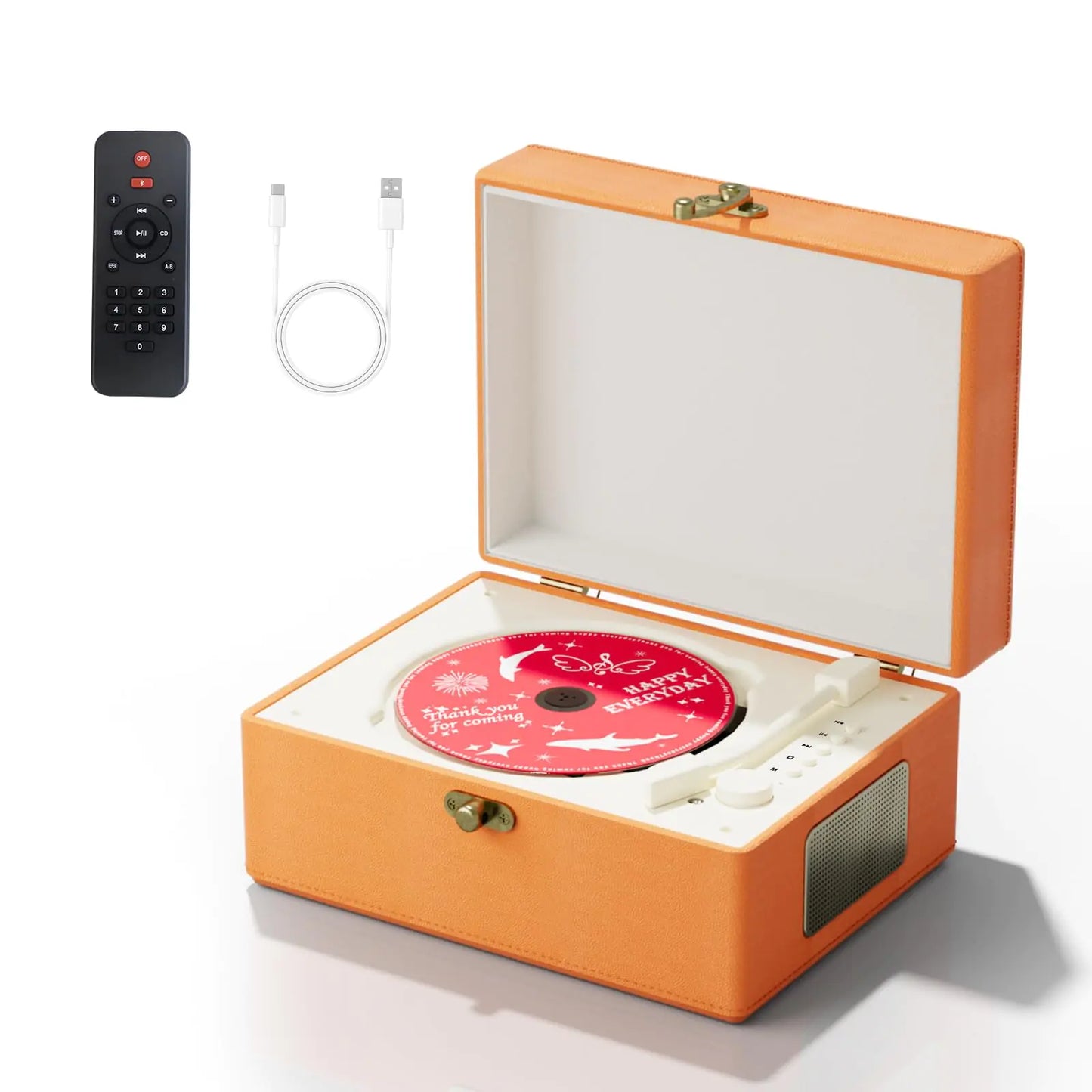 Time Music Box CD Player with Speakers; Bluetooth Transmitter; Festival Gift; BGM Player for Home Decor (Orange)