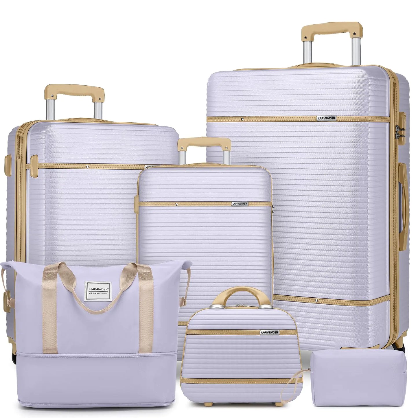 LARVENDER Luggage Sets 6 Piece with Duffel Bag Expandable(Only 28 & 24") Hardside Luggage with Cosmetic Case 360° Spinner Wheels Durable Luggage Set Clearance For Women Men Lavender