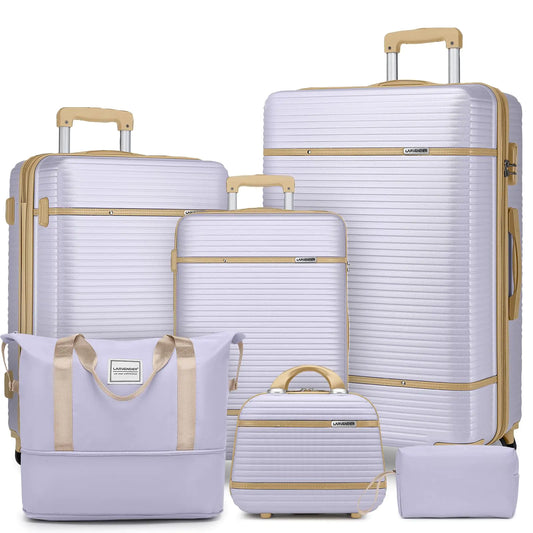 LARVENDER Luggage Sets 6 Piece with Duffel Bag Expandable(Only 28 & 24") Hardside Luggage with Cosmetic Case 360° Spinner Wheels Durable Luggage Set Clearance For Women Men Lavender
