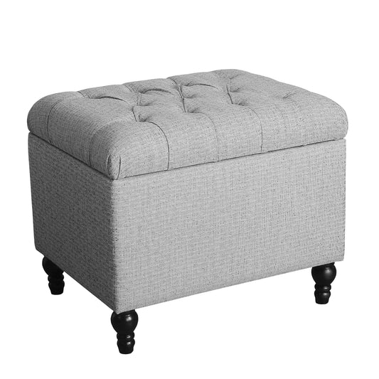 Home Decor | Upholstered Button Tufted Storage Ottoman | Hinged Lid Ottoman with Storage for Living Room & Bedroom | Decorative Home Furniture (Pewter Gray)