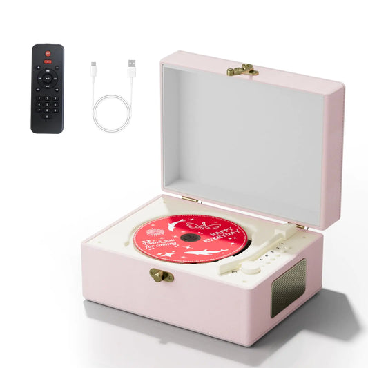 Time Music Box CD Player with Speakers; Bluetooth Transmitter; Festival Gift; BGM Player for Home Decor (Pink)