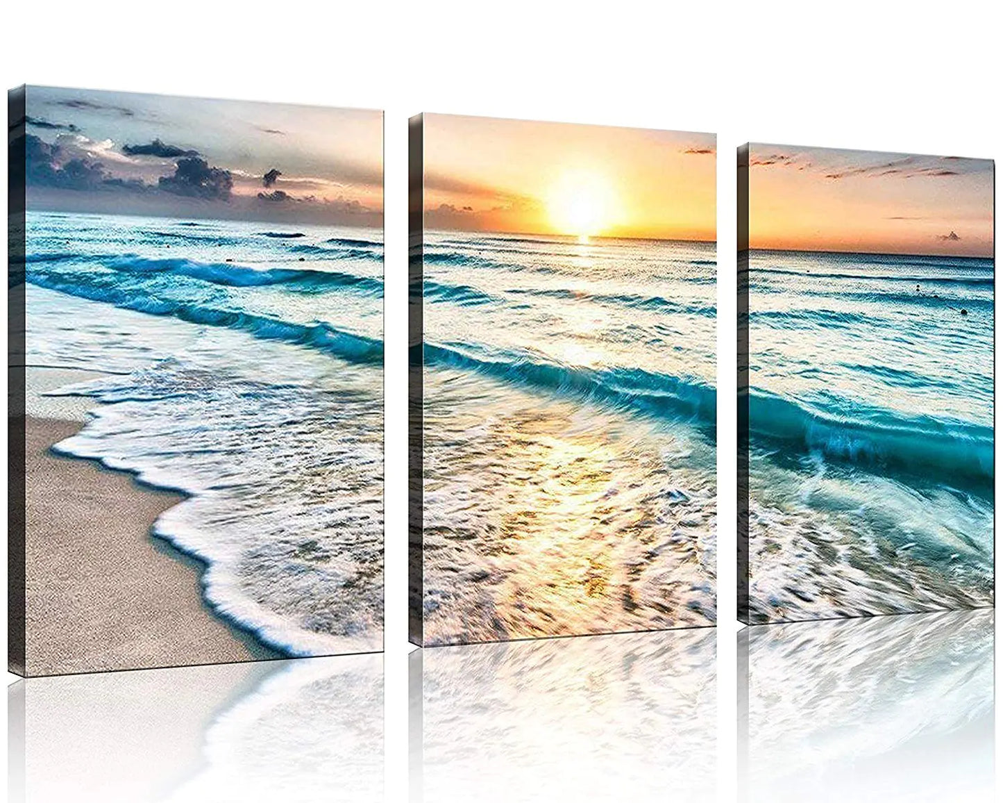 3 Panel Canvas Wall Art for Home Decor Blue Sea Sunset White Beach Painting The Picture Print On Canvas Seascape The Pictures for Home Decor DecorationReady to Hang