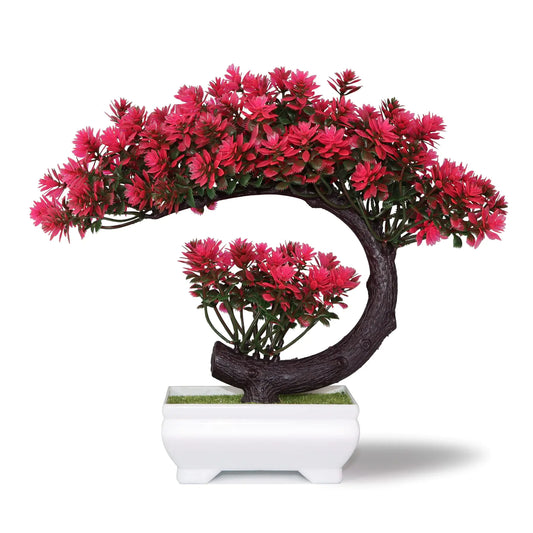 Small Artificial Plants Greenery Desktop Bonsai - Magenta Fake Plants for Home Decor Indoor Bookshelf Office Desk Bathroom Room Decor Tall 8.5"