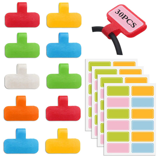 HVSWLY 30PCS Cable LabelsCord Labels for Electronics Write OnCable Identification LabelsAudio Charger Cord Tags Labeling for Wire Management(6 Colors)