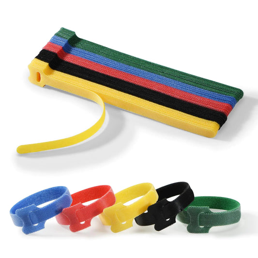 50PC 8 In Reusable Cable Ties Multi-Purpose Cord Ties for Electronics Cable Management Ties Adjustable Fastening Hook and Loop StrapsHome/Office (Multicolor)